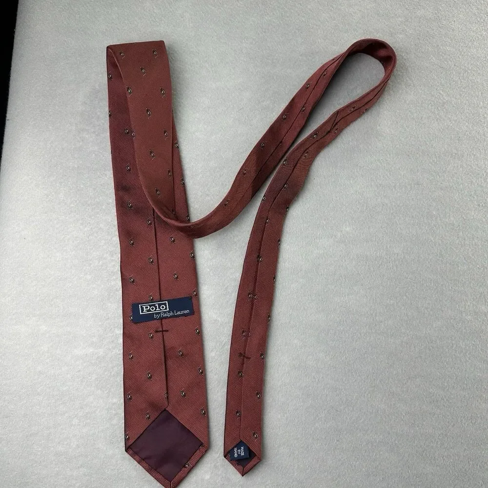 Polo Ralph Lauren Tie 100% Silk Made By Hand In USA Crimson‎ Pony All Over VTG